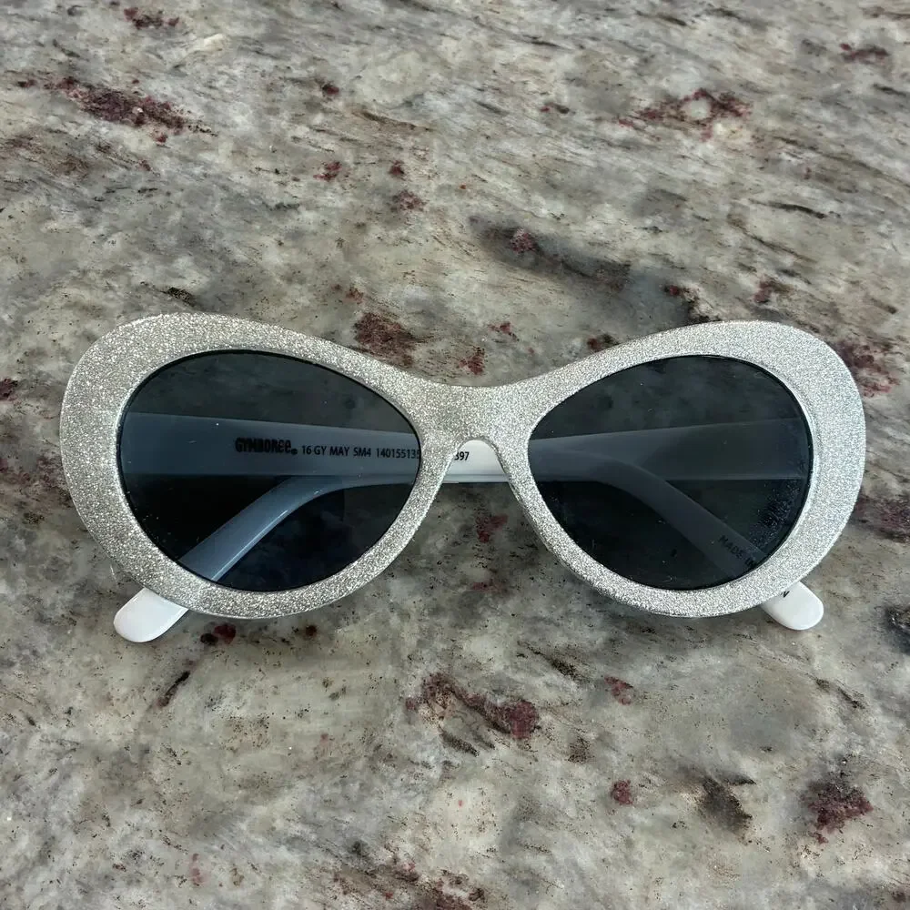 Gymboree Girls Glitter Oval Sunglasses Silver Retro Style 6+
